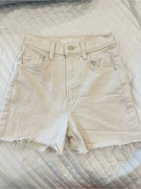 MOTHER Off-White High-Rise Raw-Hem Denim Shorts